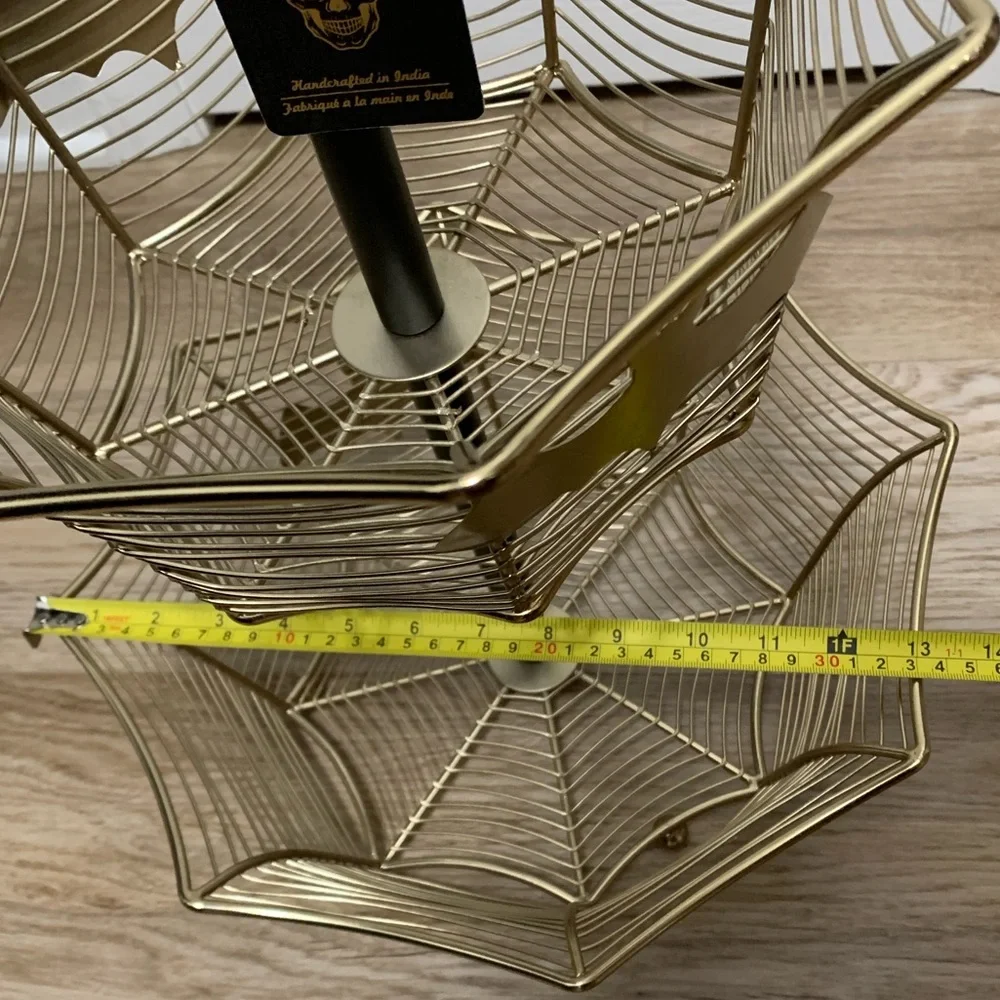 Bat Metal Plaque Fruit Basket - Gold & Black - Large - 20-1/2” Tall - NEW